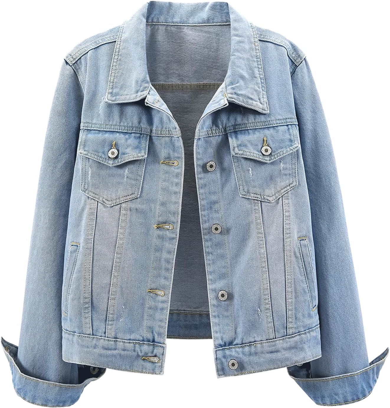 Ladyful Women's Bride Casual Distressed Jean Jacket for Style