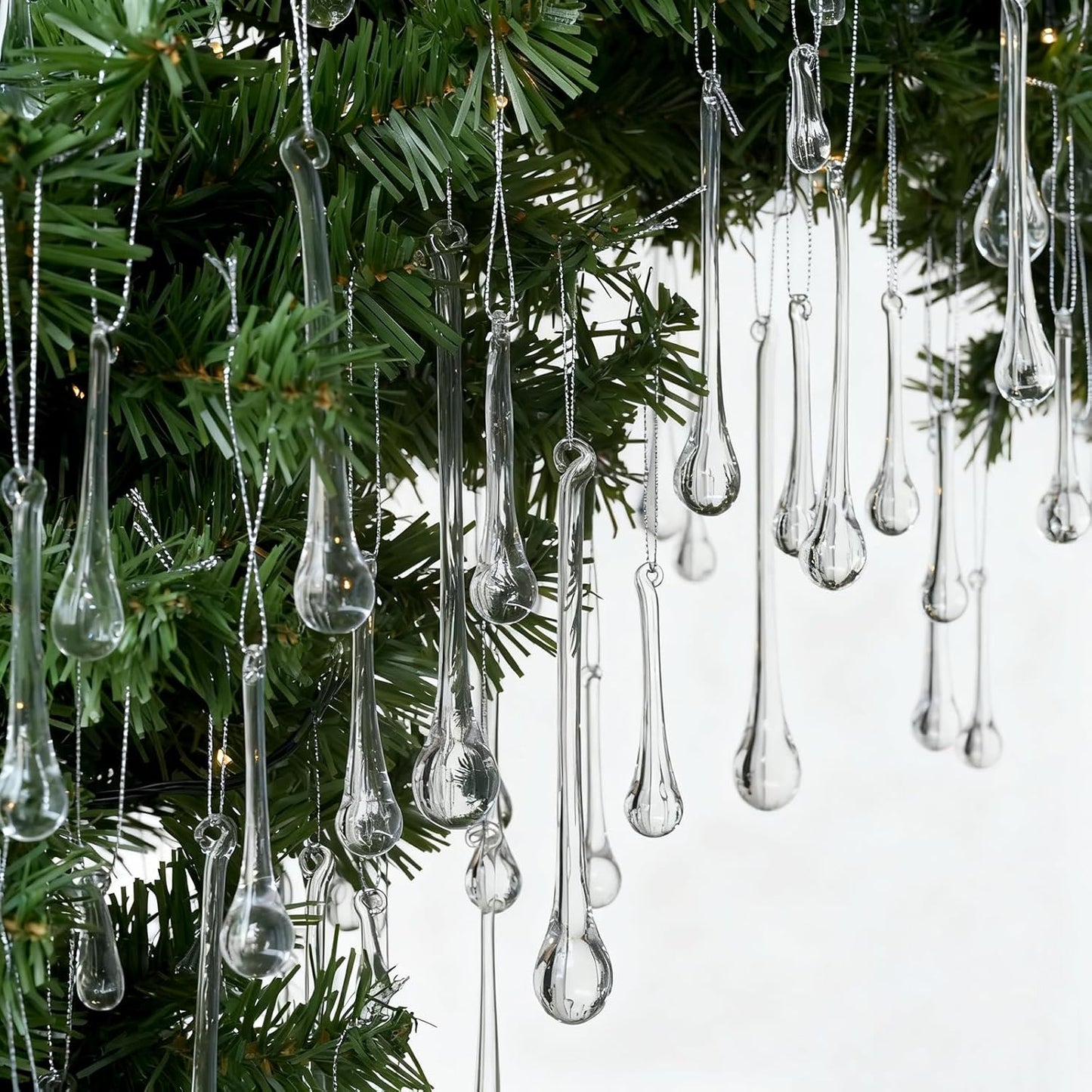64 Pcs Glass Raindrop Ornaments for Christmas Tree Decor