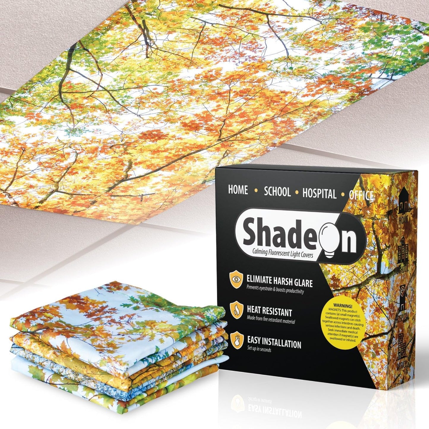 ShadeOn Fluorescent Light Covers for Ceiling Lights - 4-Pack