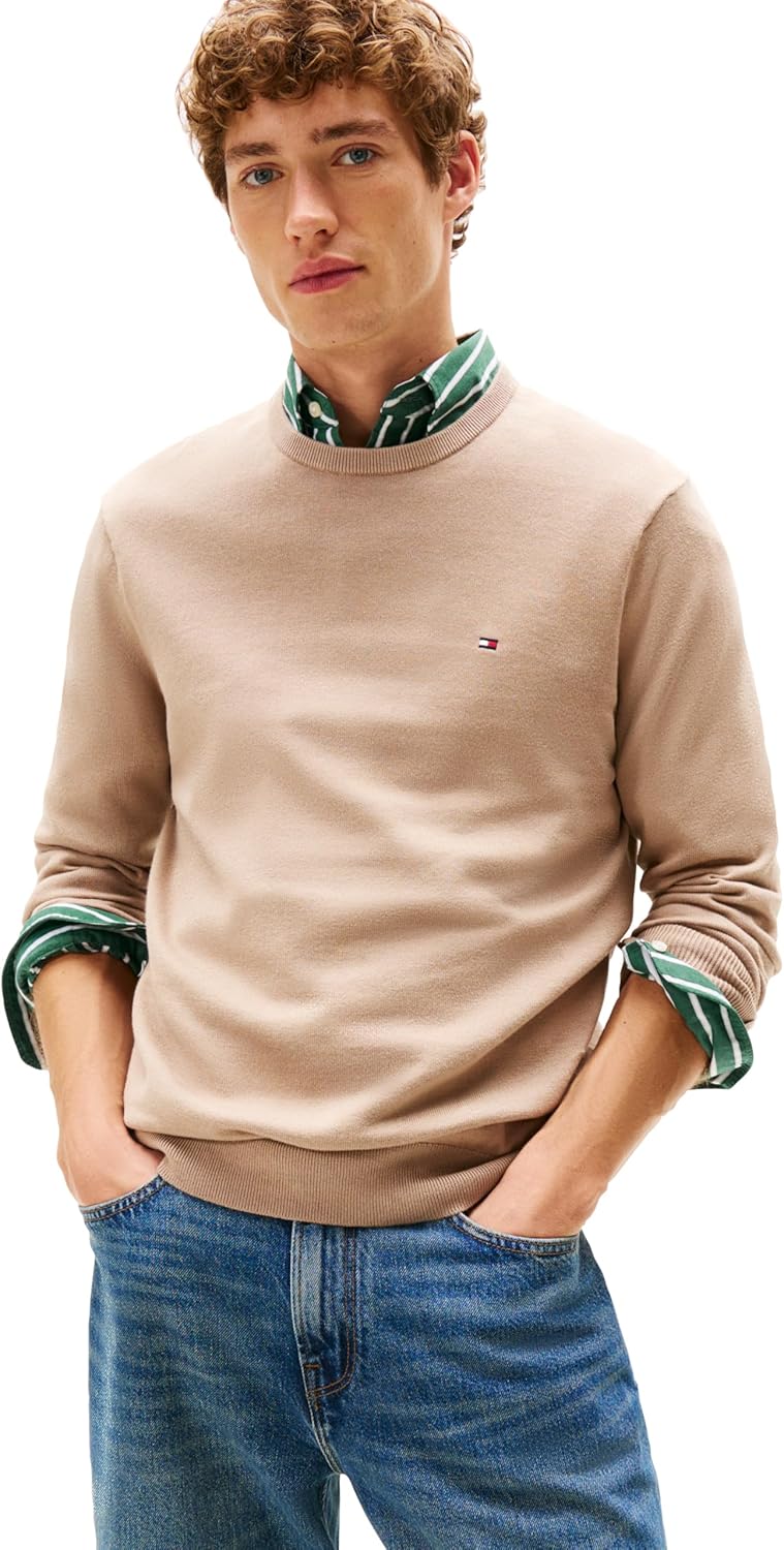Tommy Hilfiger Mens Cotton Solid Crewneck Sweater for Comfort