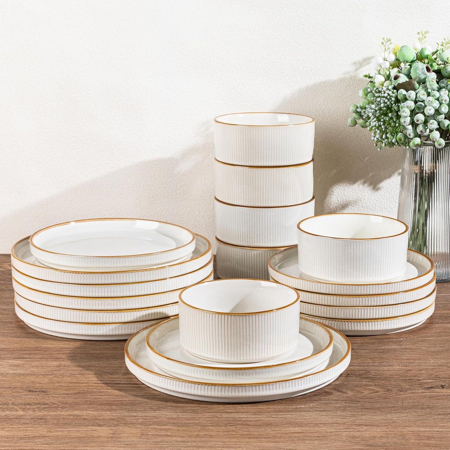 GBHOME Stoneware Dinnerware Set for 8, Unique Reactive Glaze