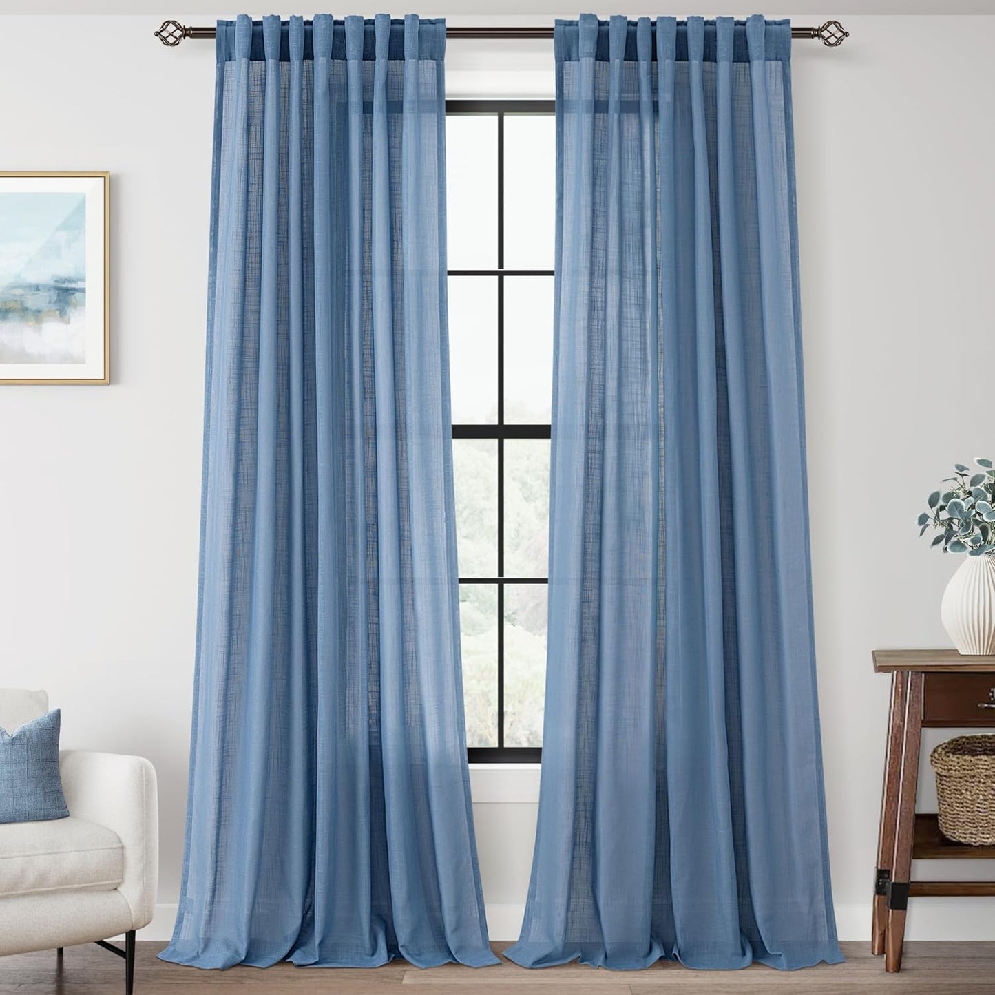 Denim Blue Curtains for Living Room - Modern Farmhouse Style