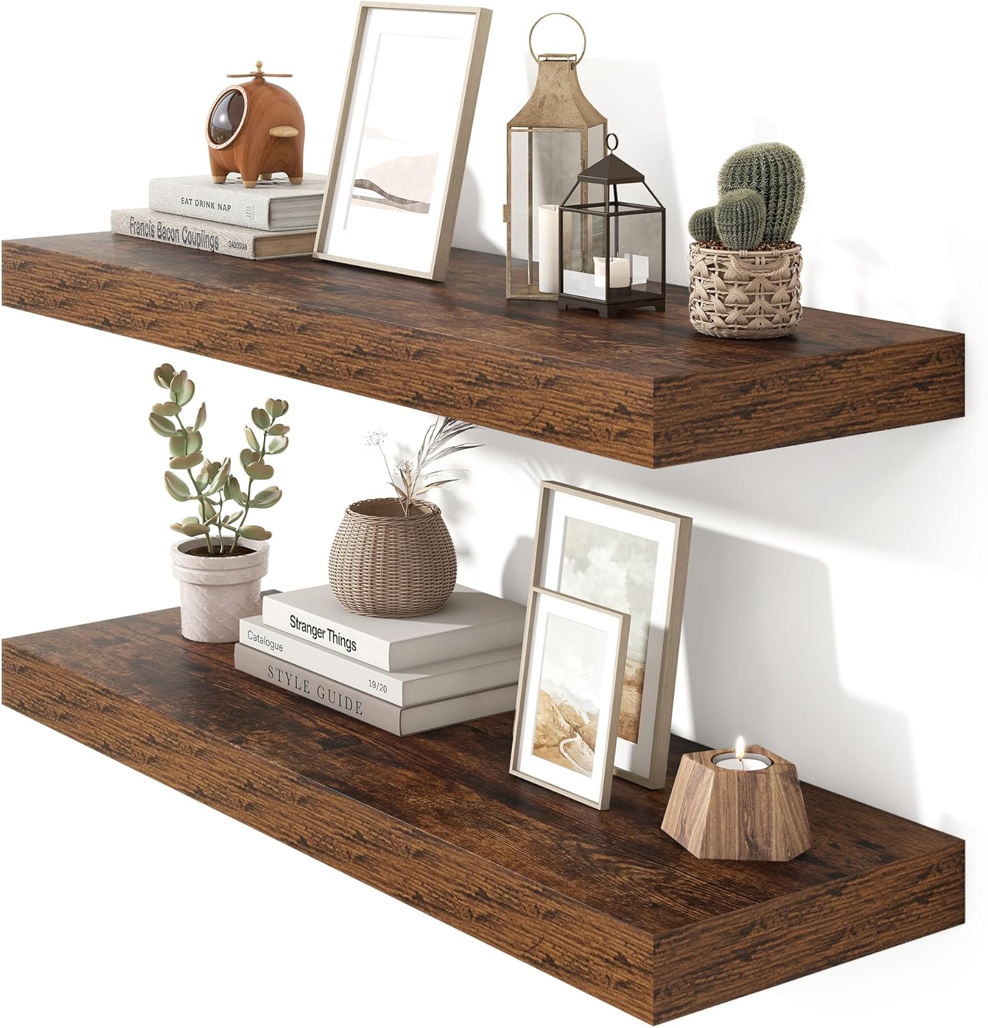 Heimlove 36 Inch Floating Shelves for Wall - Rustic Brown Set