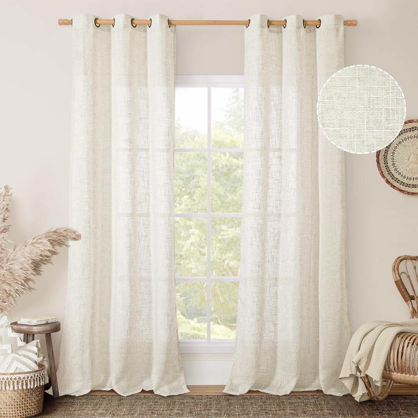 LAMIT 38 Inch Width Semi Sheer Linen Curtains for Chic Decor
