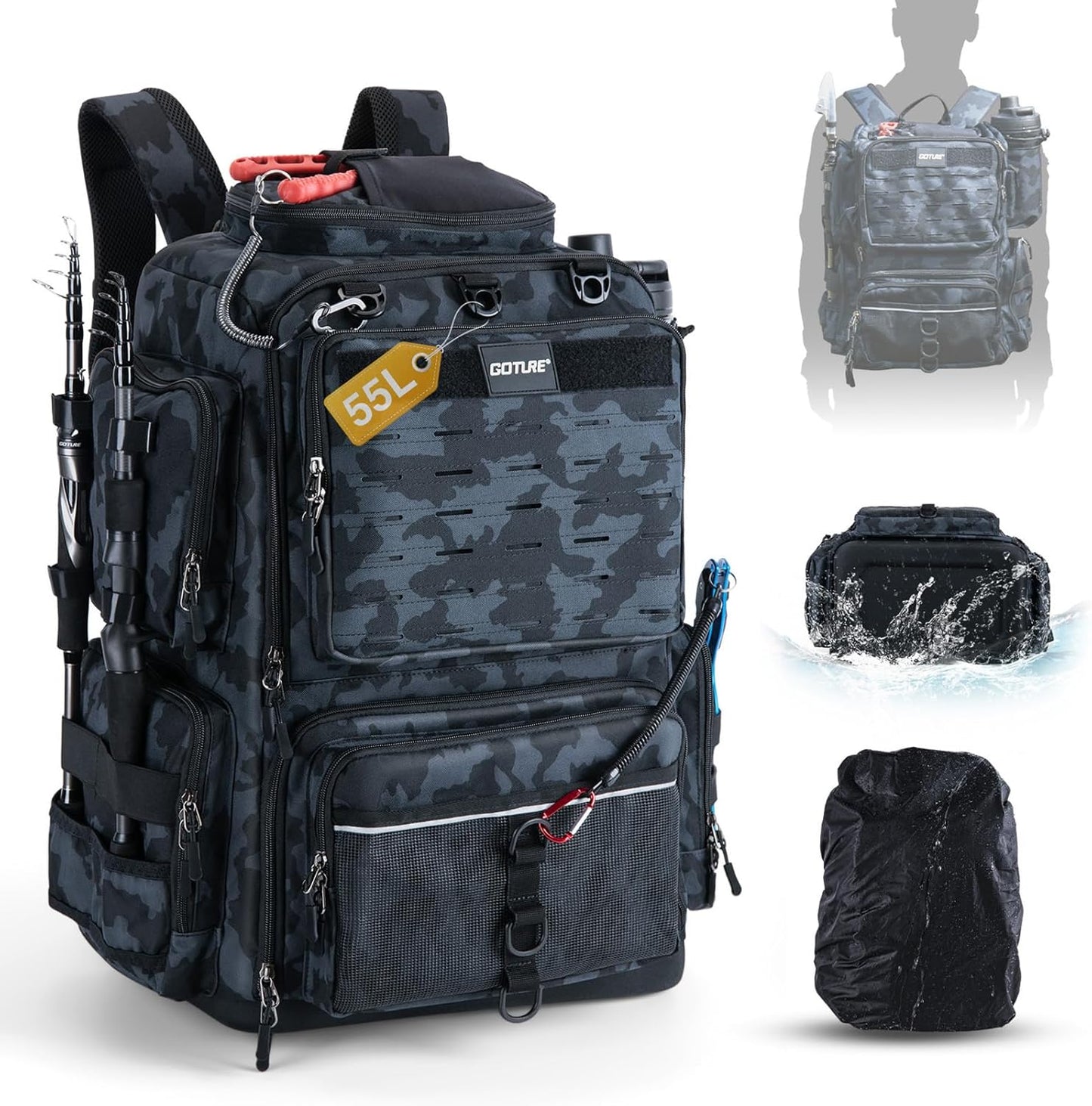 Goture 55L Fishing Backpack with Rod Holder