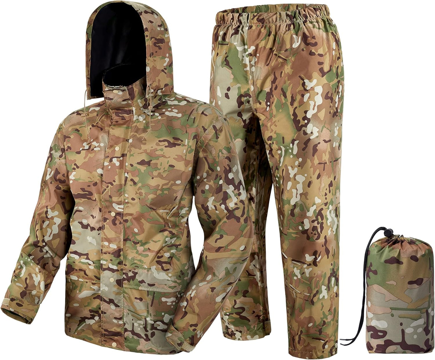 Waterproof Rain Suit for Men, Lightweight Camo Rain Jacket