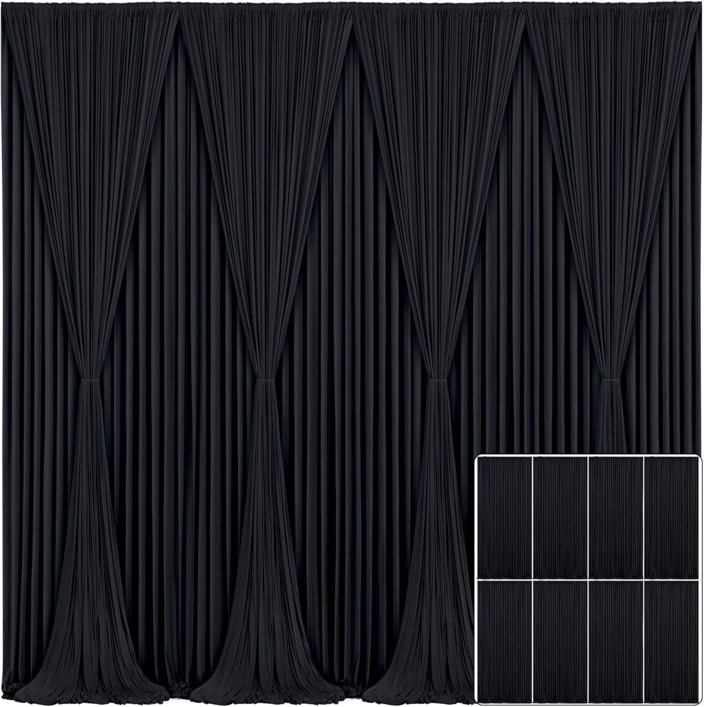 8 Panels Black Backdrop Curtain for Parties and Events