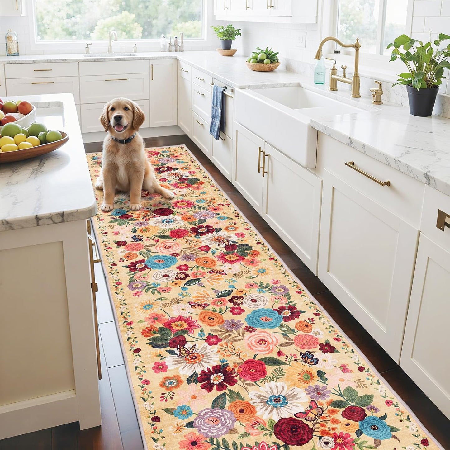 Floral Hallway Runner Carpet Non-Slip 2x10 Washable Rug