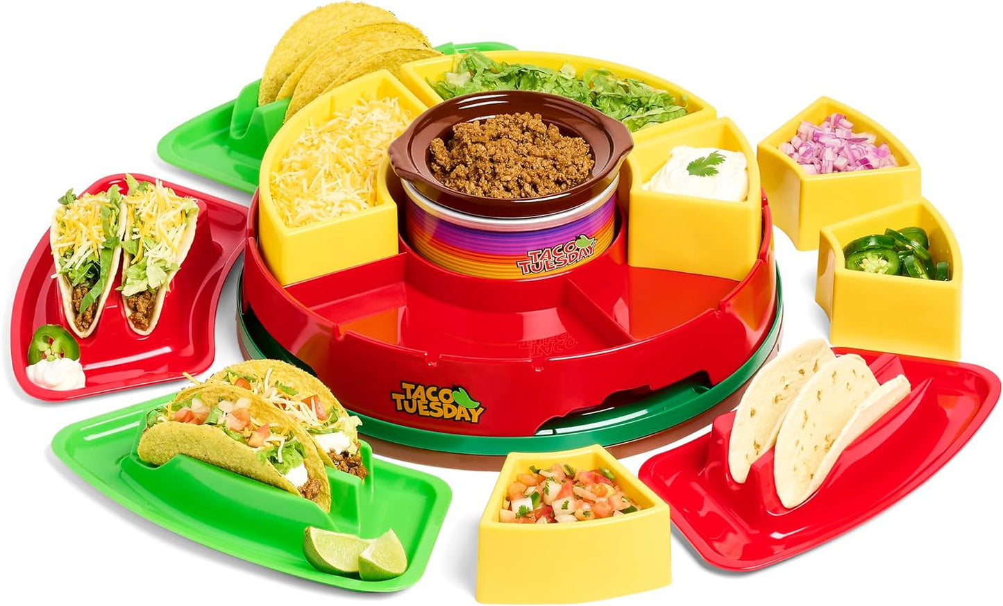Nostalgia Taco Tuesday Heated Lazy Susan Taco Bar Serving Set