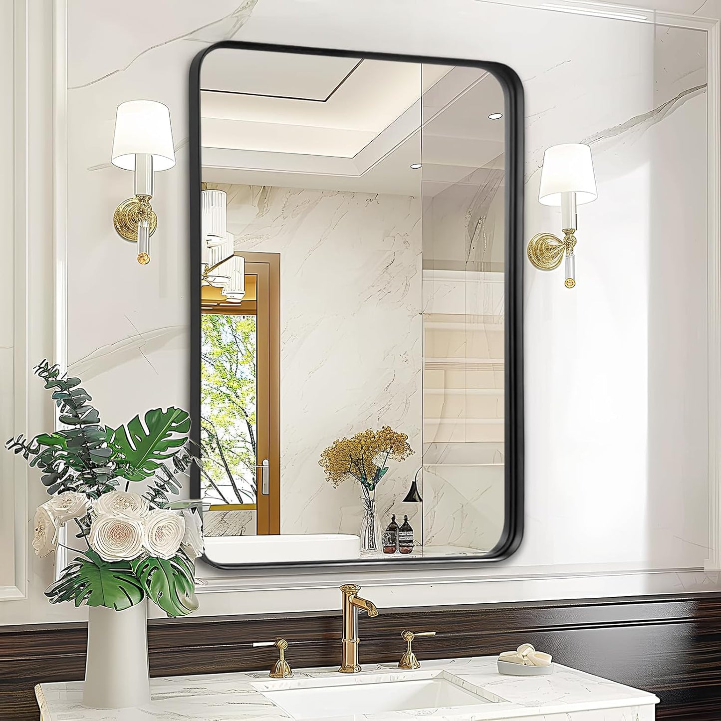 Bathroom Wall Mirror Over Sink - 24x32 Inch Black Matte Frame