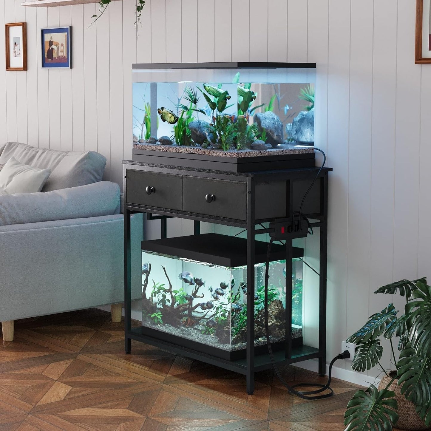 VOWNER 20-29 Gallon Aquarium Stand with Power Outlet and Storage