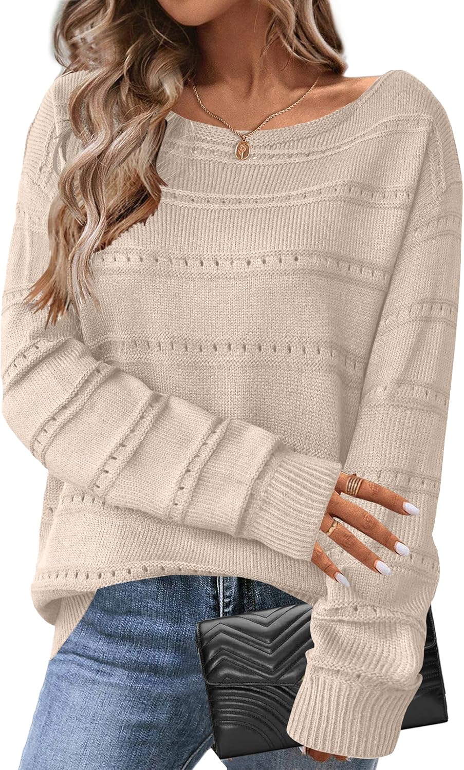 Zeagoo Womens Sweaters Cute Long Sleeve Off The Shoulder Pullover