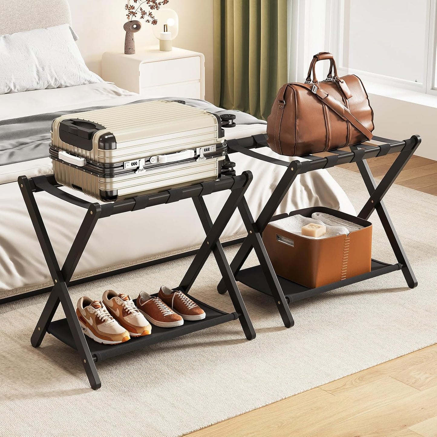 Bamboo Luggage Rack Set of 2 for Guest Room and Travel