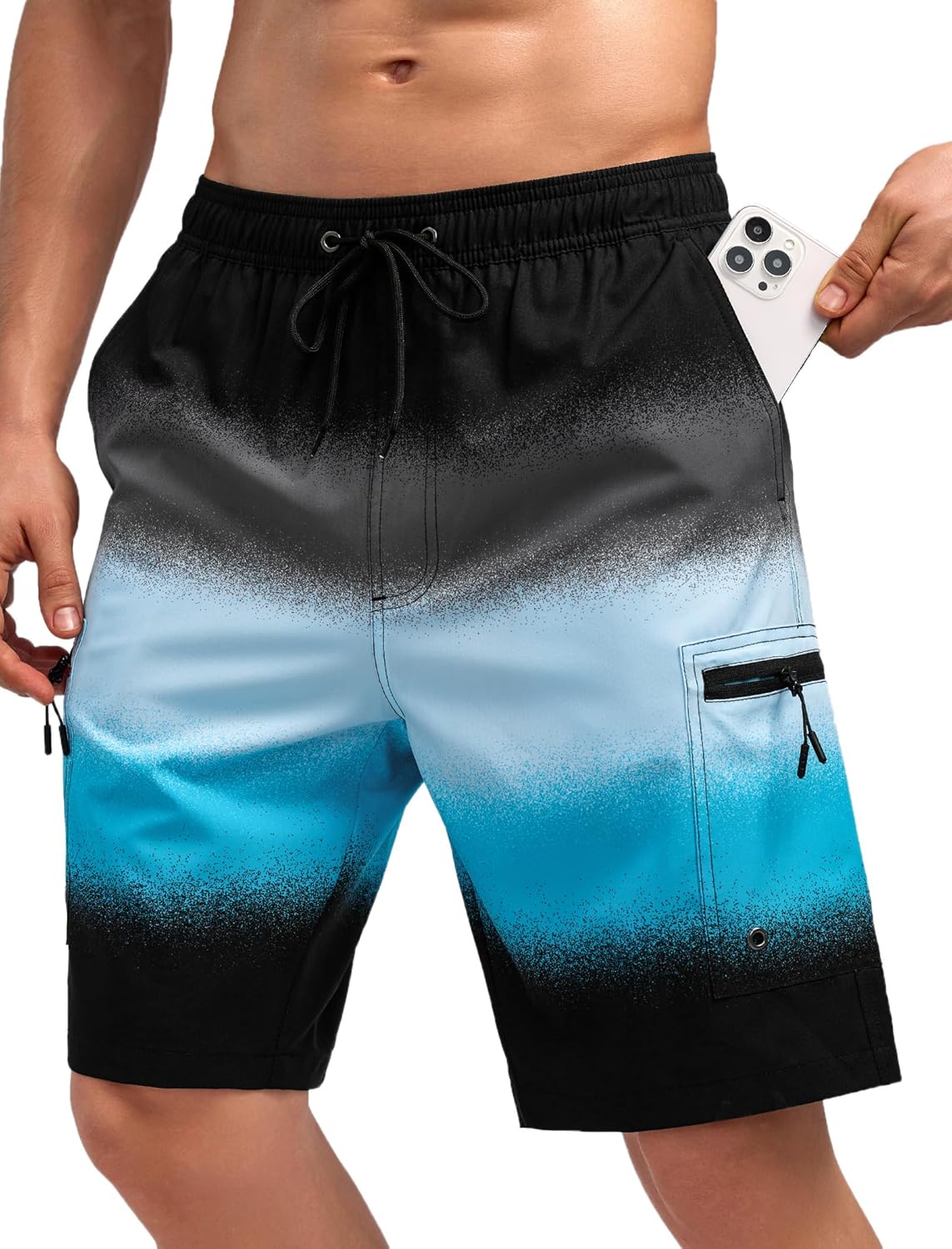 Mens Swim Trunks with Compression Liner and Cargo Pockets