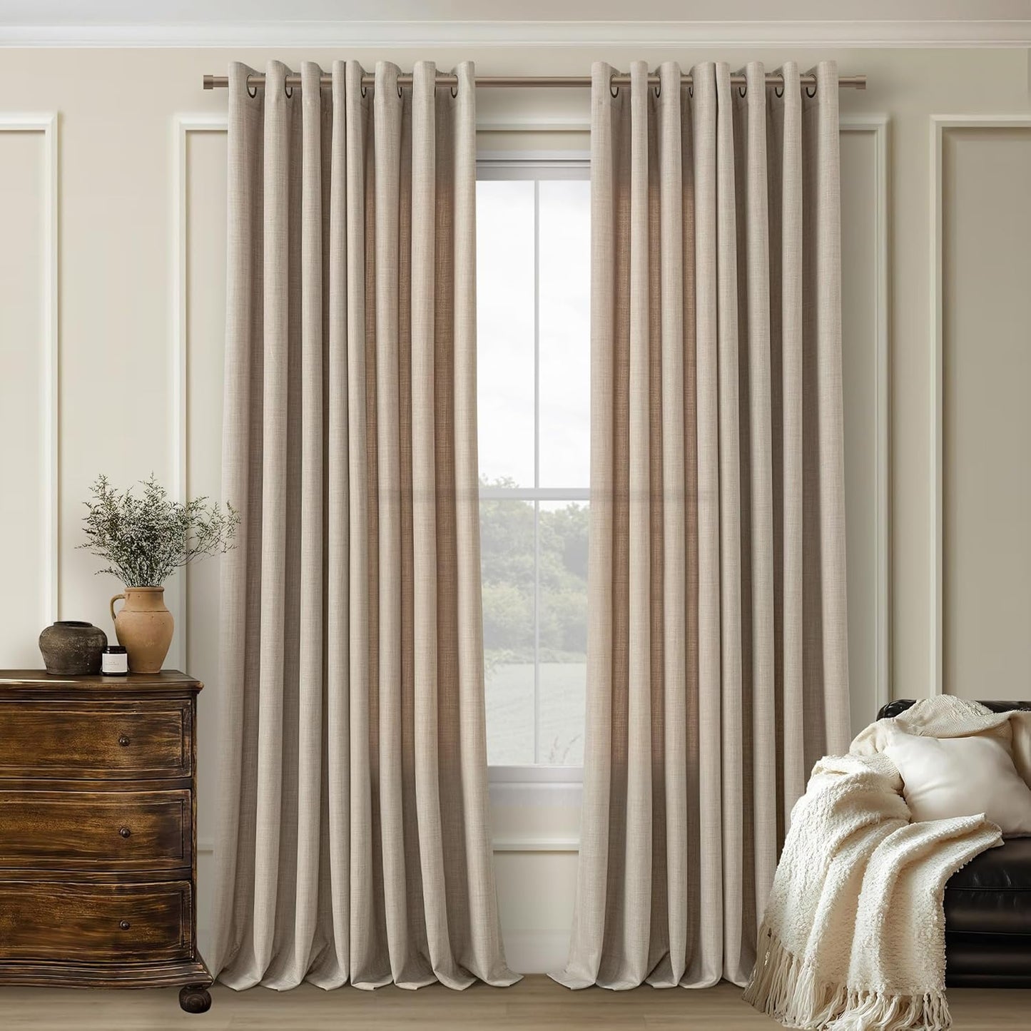 Burlywood Birch 102 Inch Linen Curtains for Boho Farmhouse Style