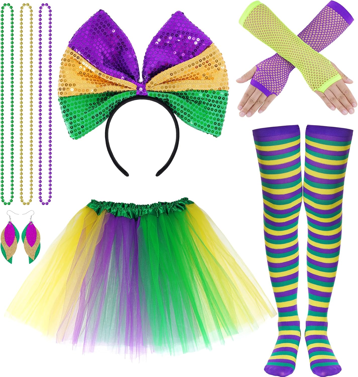 Mardi Gras Costume Set for Women - Sparkling Silver Glamour by Yolyoo