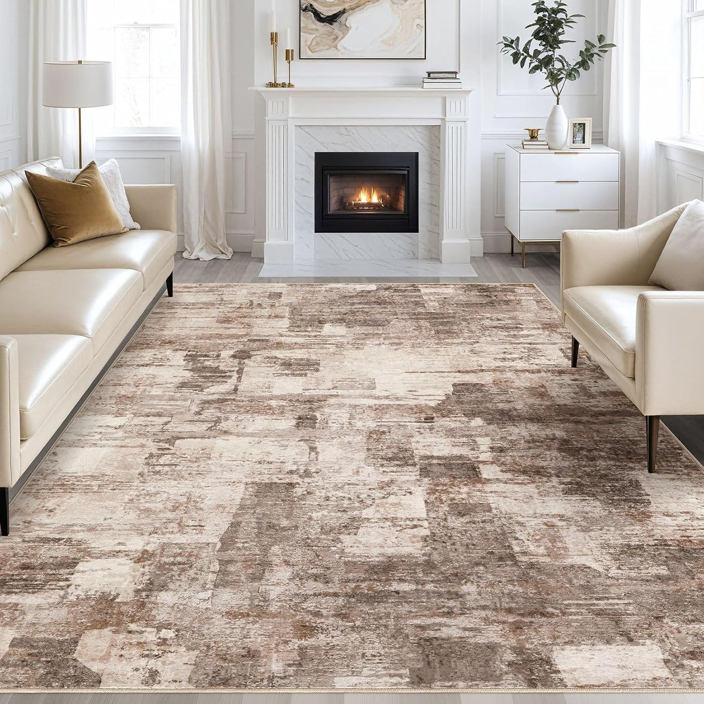 Abstract Living Room Rug 9x12 - Modern Washable Soft Area Rug