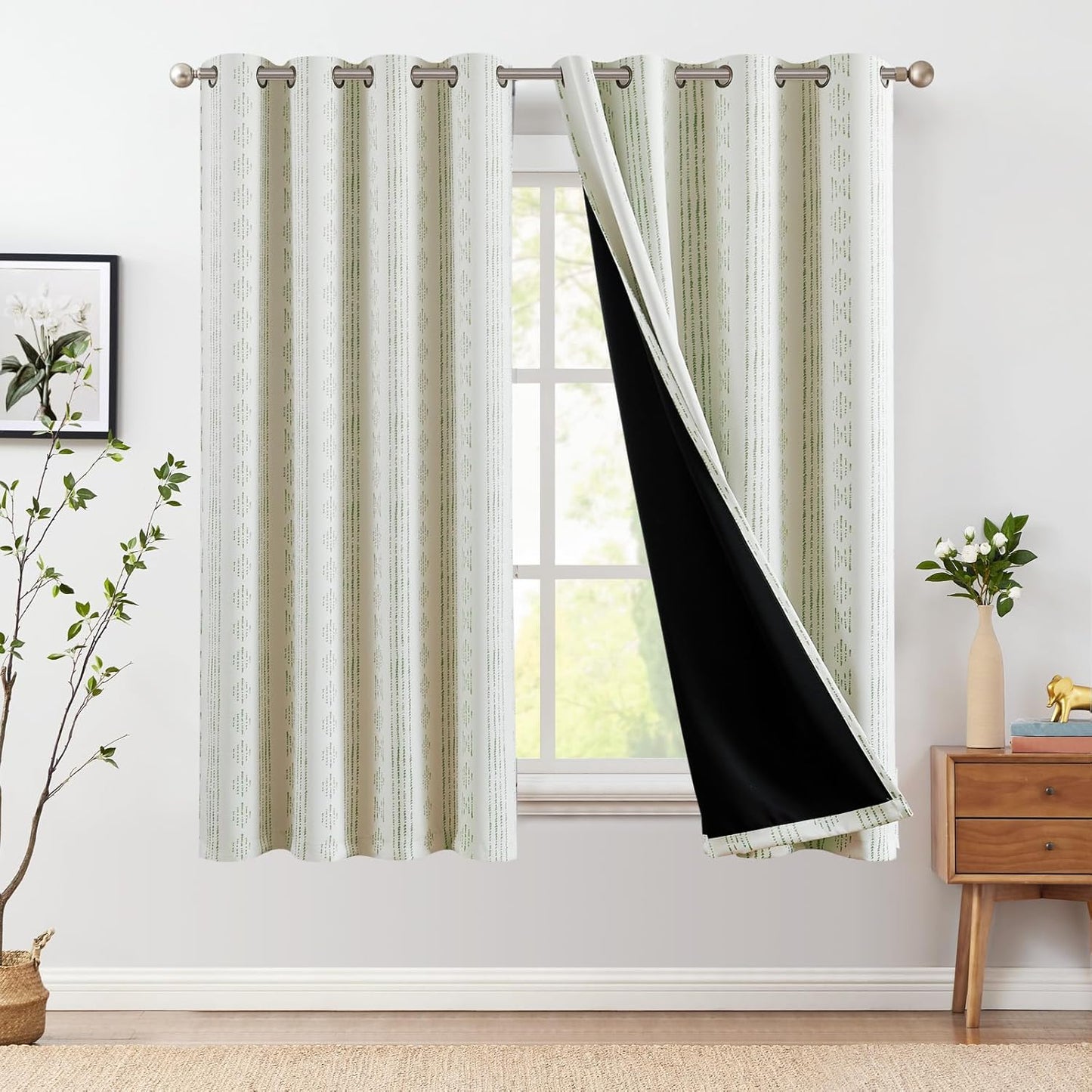 95% Blackout Boho Curtains for Bedroom - Sage Green Geometric