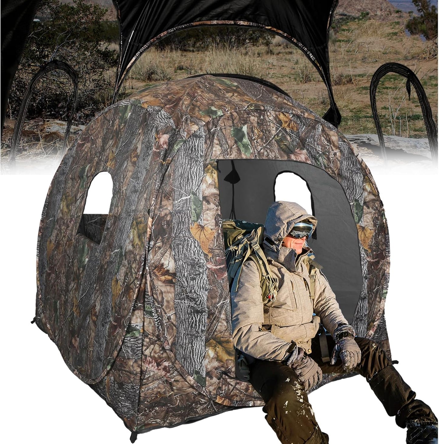 Hunting Blind 360 Degree See Through with Waterproof Floor Mat