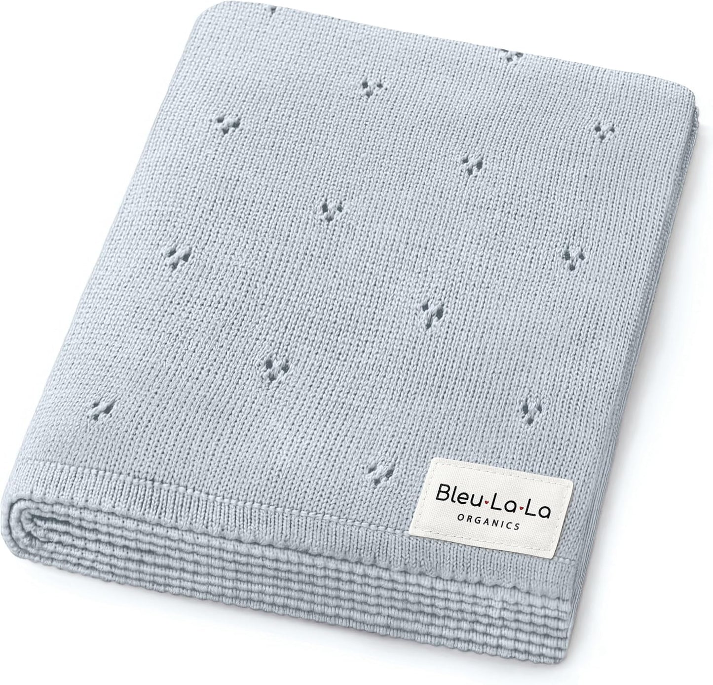 Luxury Organic Cotton Pointelle Baby Blanket in Powder Blue