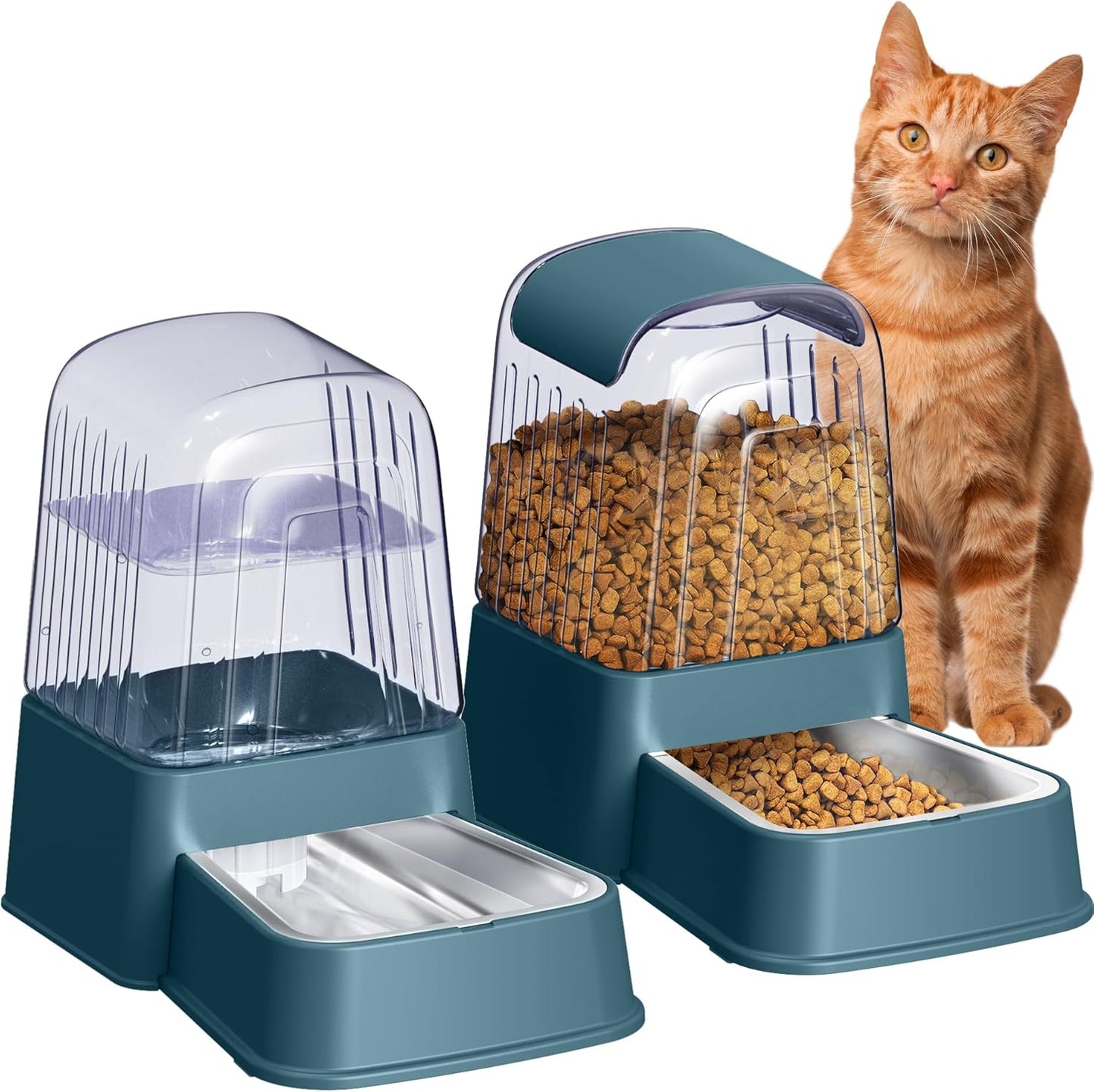 Automatic Dog and Cat Food Feeder Set with Stainless Steel Bowls