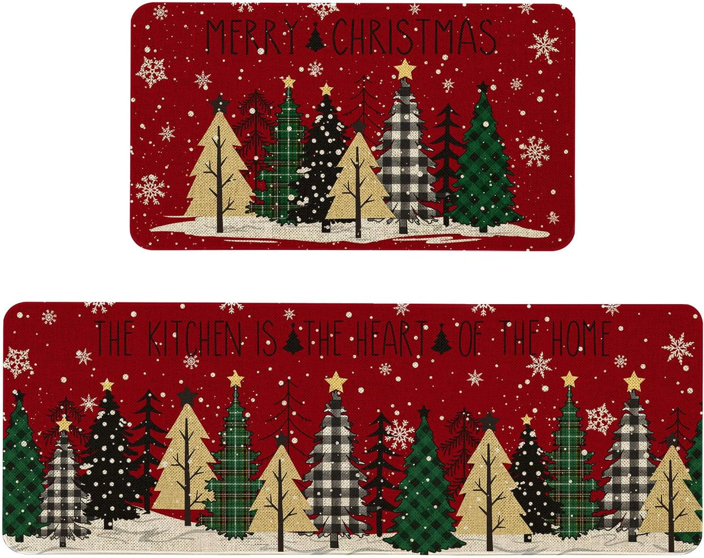 Christmas Tree Kitchen Rugs Set of 2 for Holiday Decor
