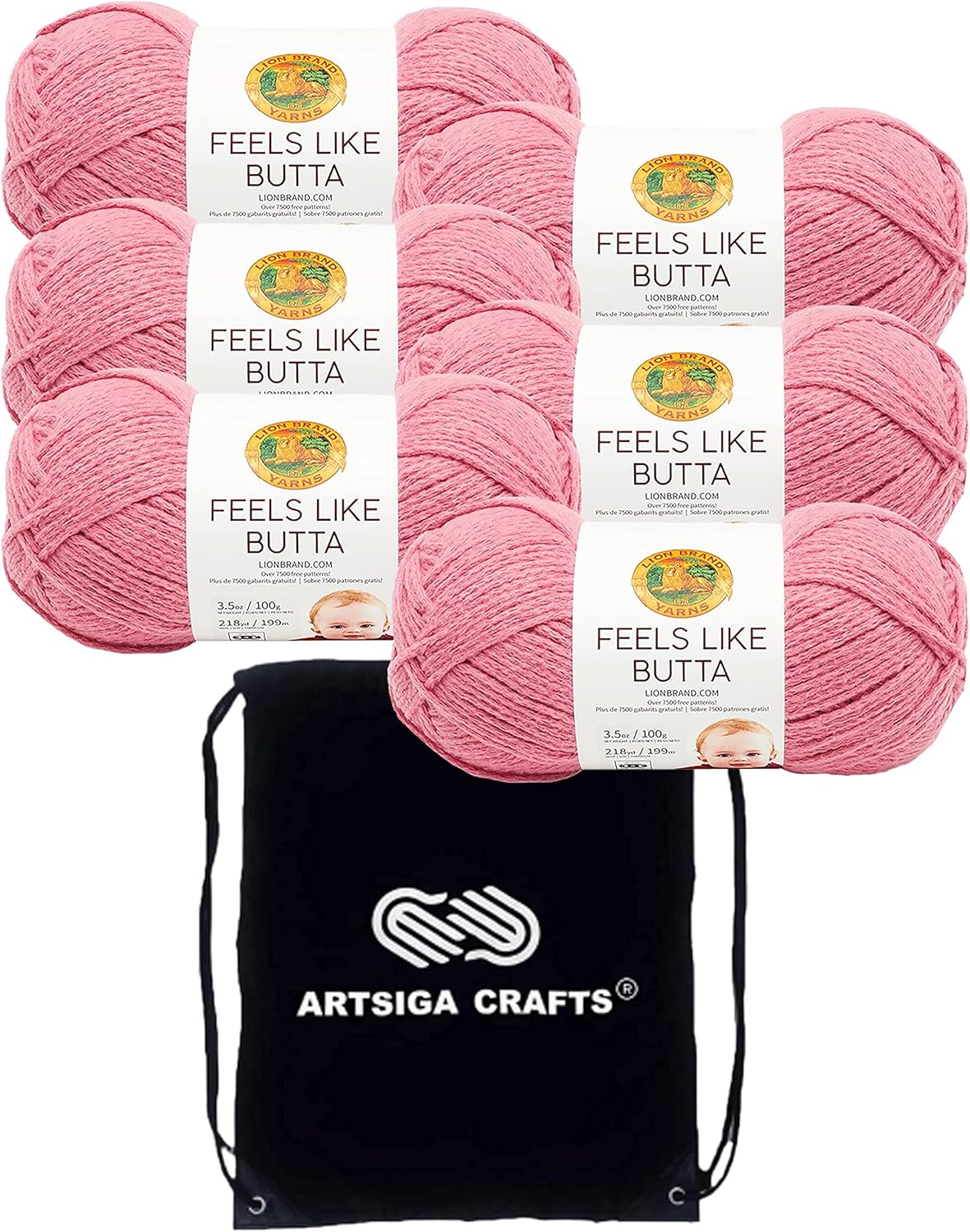 Lion Brand Feels Like Butta Dusty Pink Yarn with Project Bag