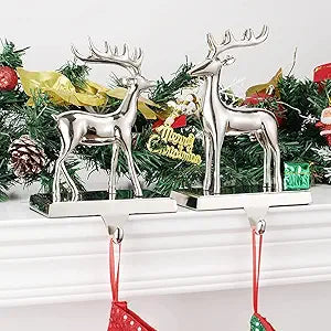 Christmas Stocking Holders for Mantle Set of 2 - Reindeer Design