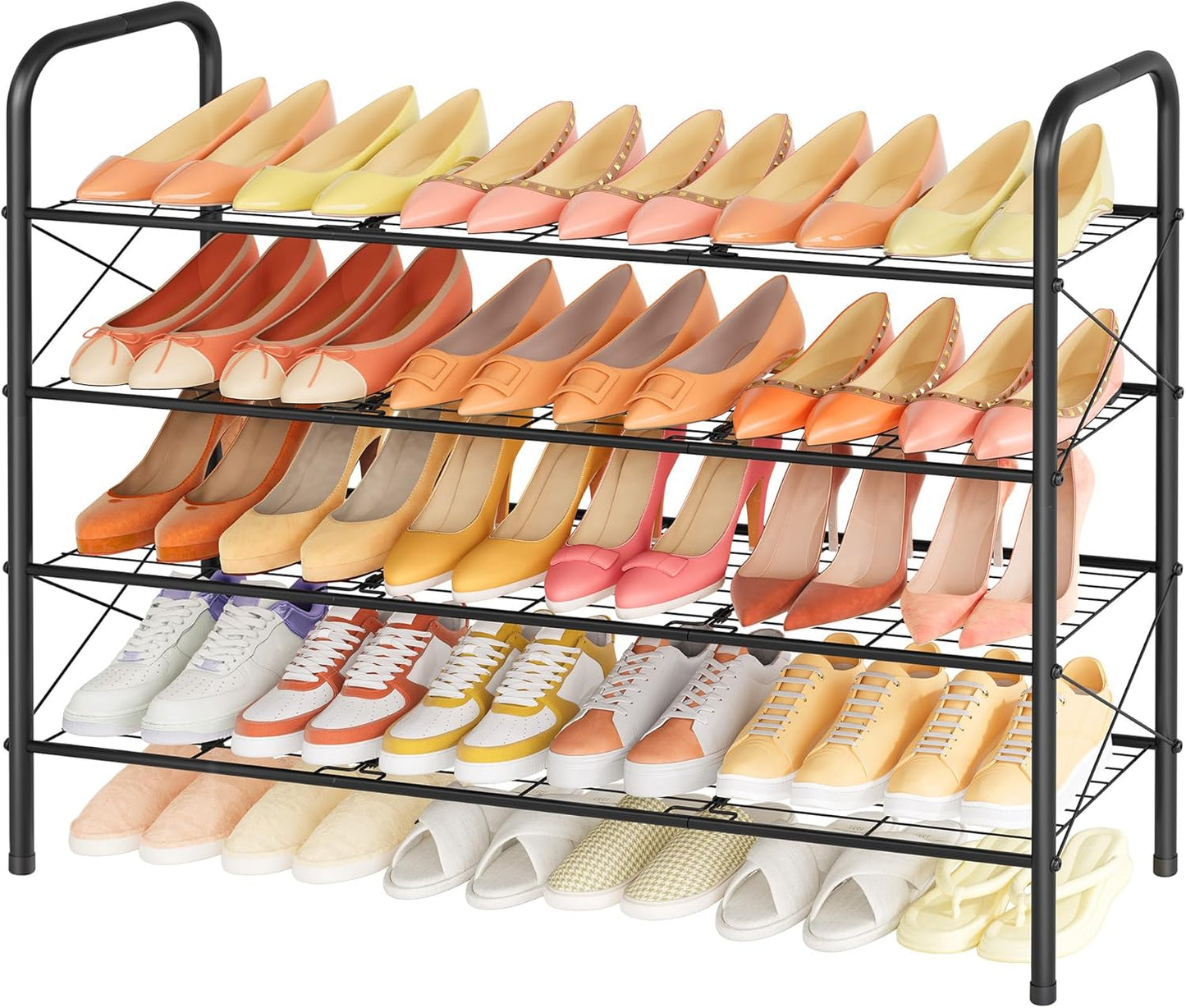 4 Tier Mesh Style Shoe Rack for Entryway and Closet Storage