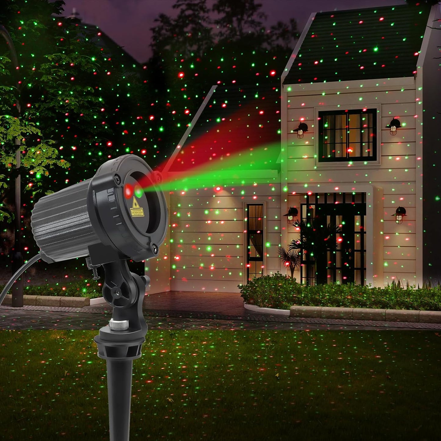 SUNFUCAN Laser Christmas Lights - IP65 Waterproof, Red & Green Stars