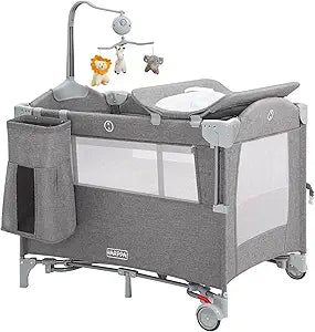 5 in 1 Pack and Play Baby Bassinet Bedside Sleeper with Mattress