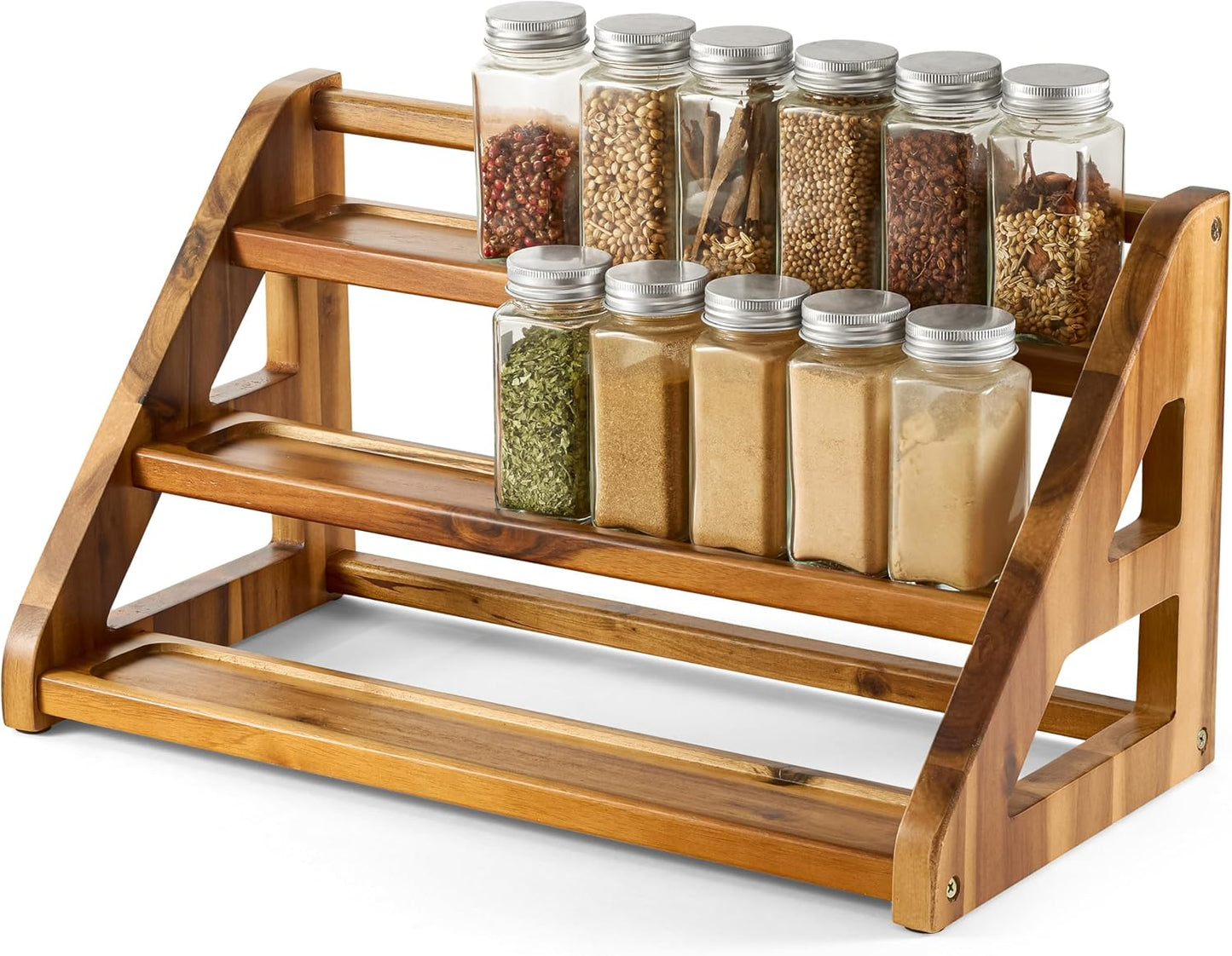 Tinamo Acacia Wood Spice Rack Organizer for Kitchen Pantry Storage
