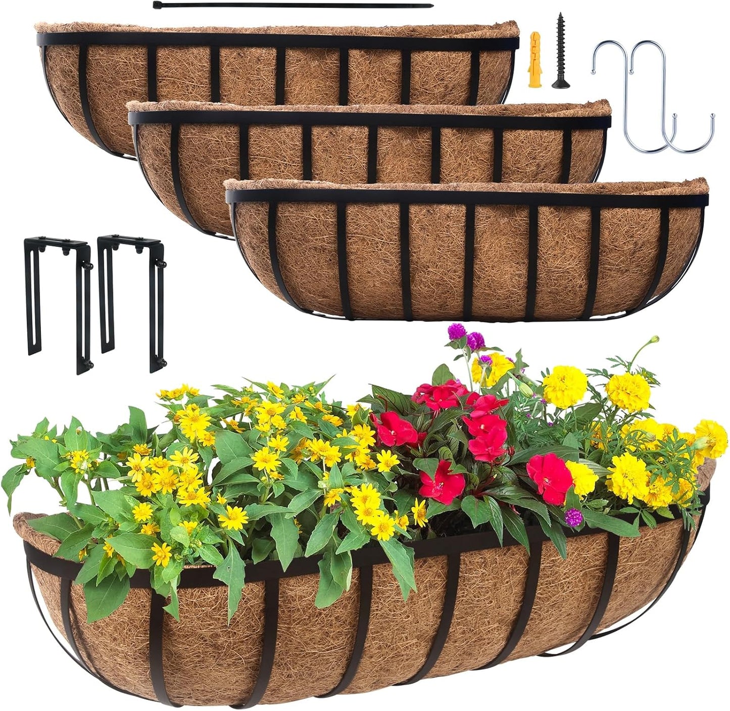DUNCHATY Railing Planter Window Box - 4 Pack 24in Trough Planter