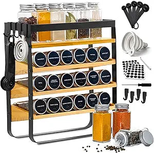 Spice Rack Organizer with 24 Jars & 3 Racks for Kitchen Use