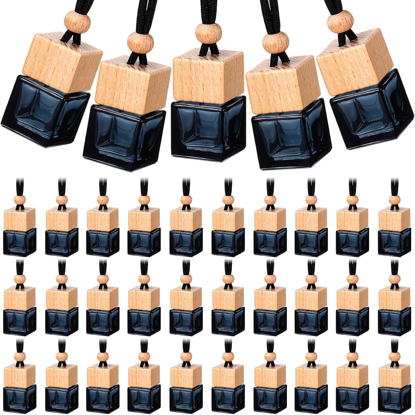 50 Hanging Car Air Freshener Diffuser Bottles - Aromatherapy On-The-Go! (Black Cube)