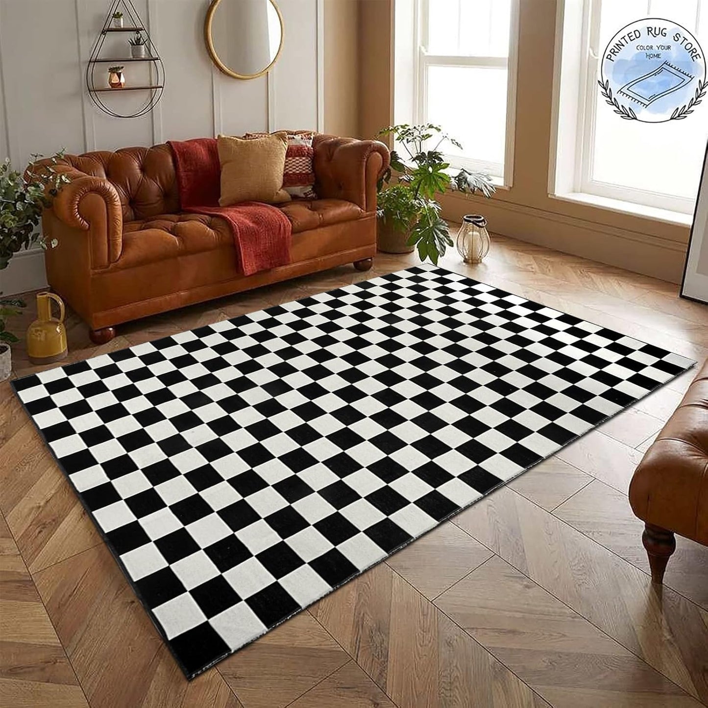 Seavish Checkered Rug, 5x8 Ft Black and White Retro Design