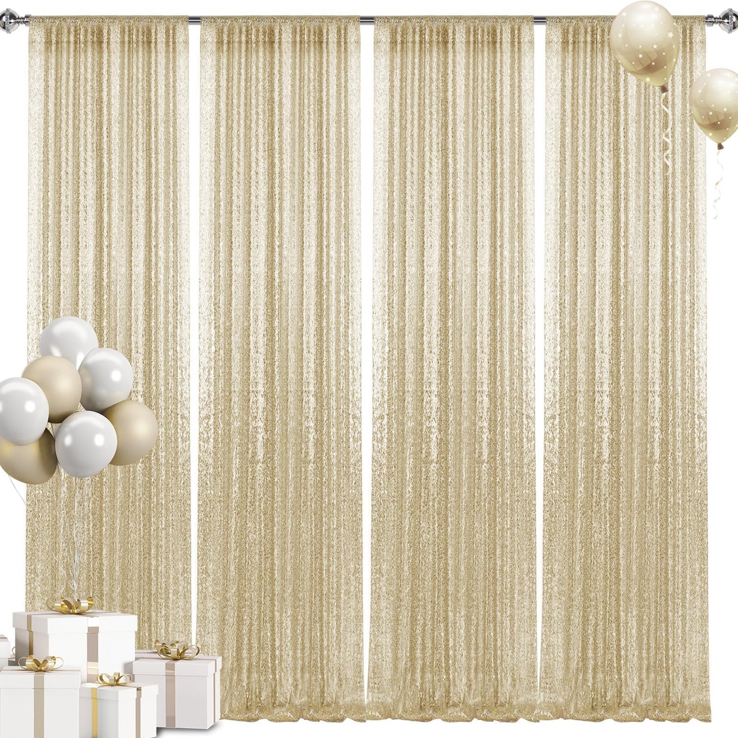 28FT Champagne Sequin Backdrop Curtains for Stunning Events