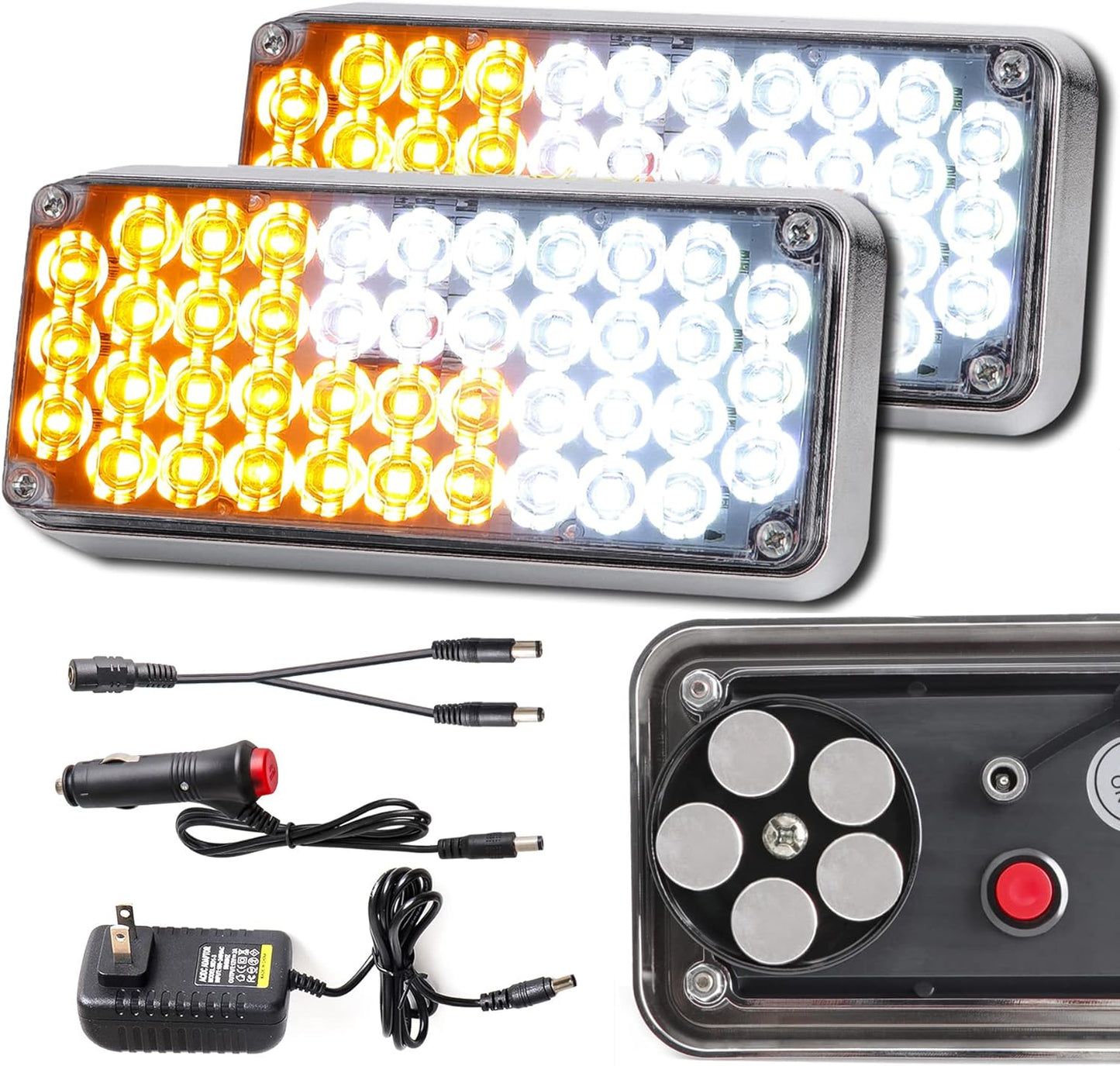 Upgraded 2pcs Magnetic Flashing Hazard Amber White Strobe Lights