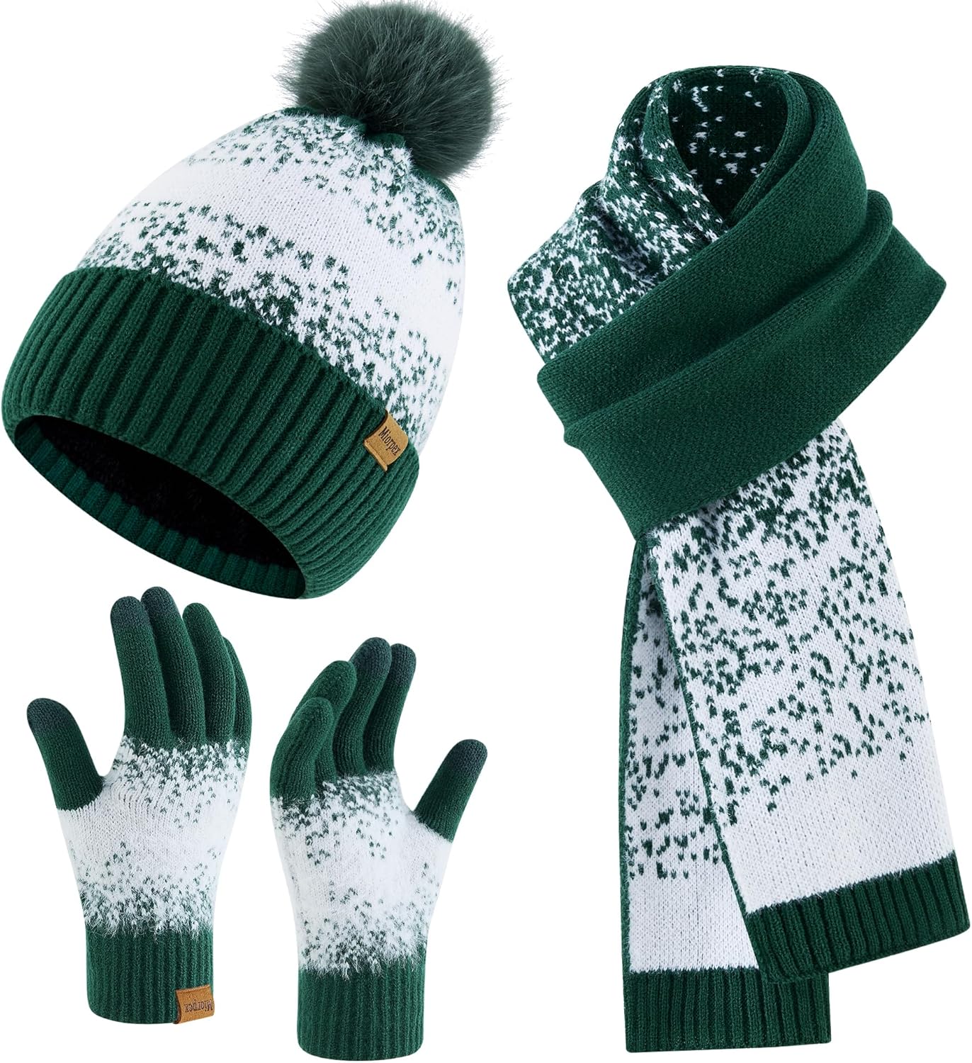 Womens Winter Beanie Hat Touchscreen Gloves Long Scarf Set