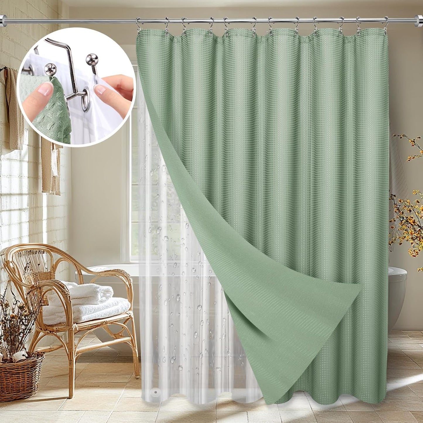 LaCyan Waffle Shower Curtain Set - 2 Layers, 1 Easy Refresh!
