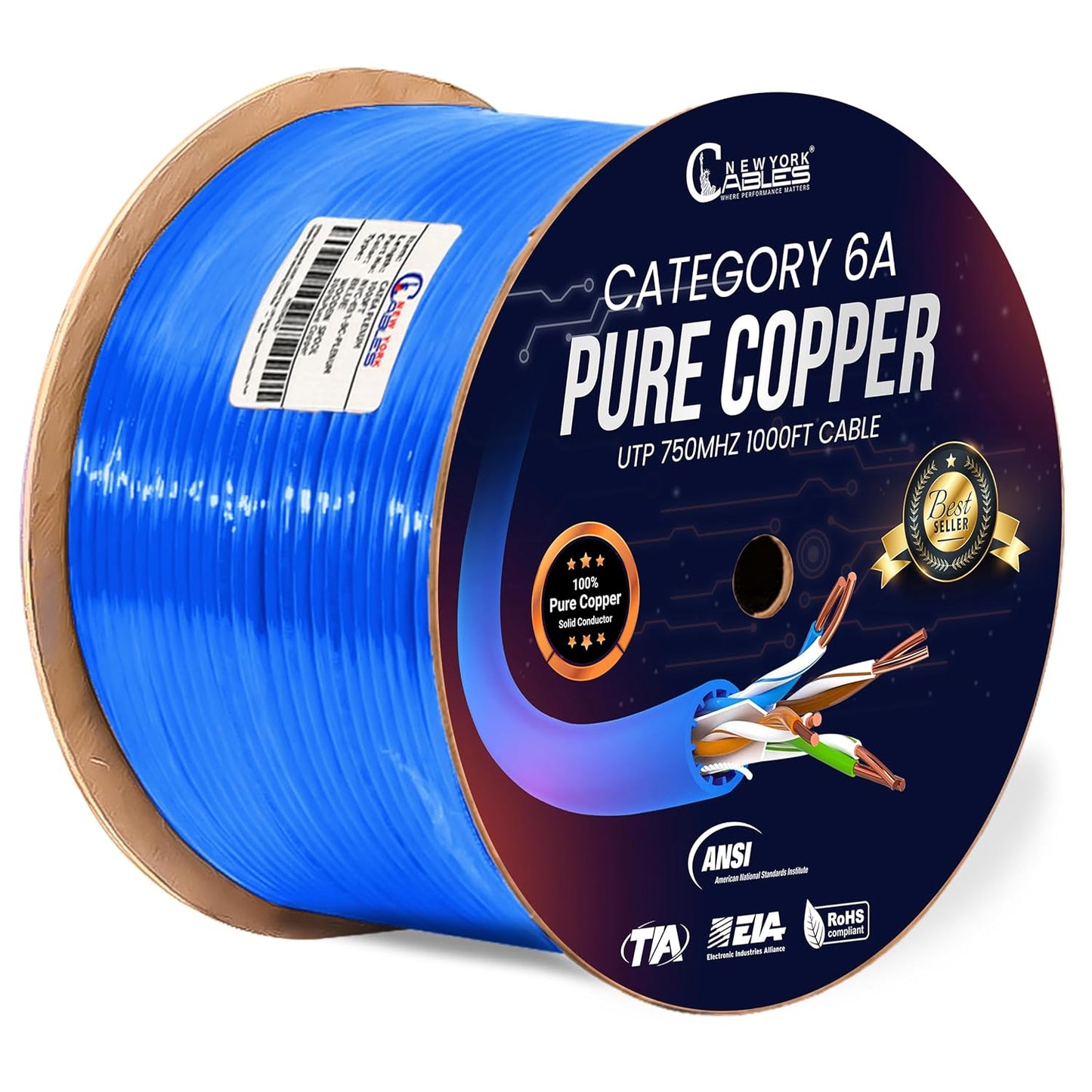 Cat6A Plenum Cable 1000ft Blue for High-Speed Networking