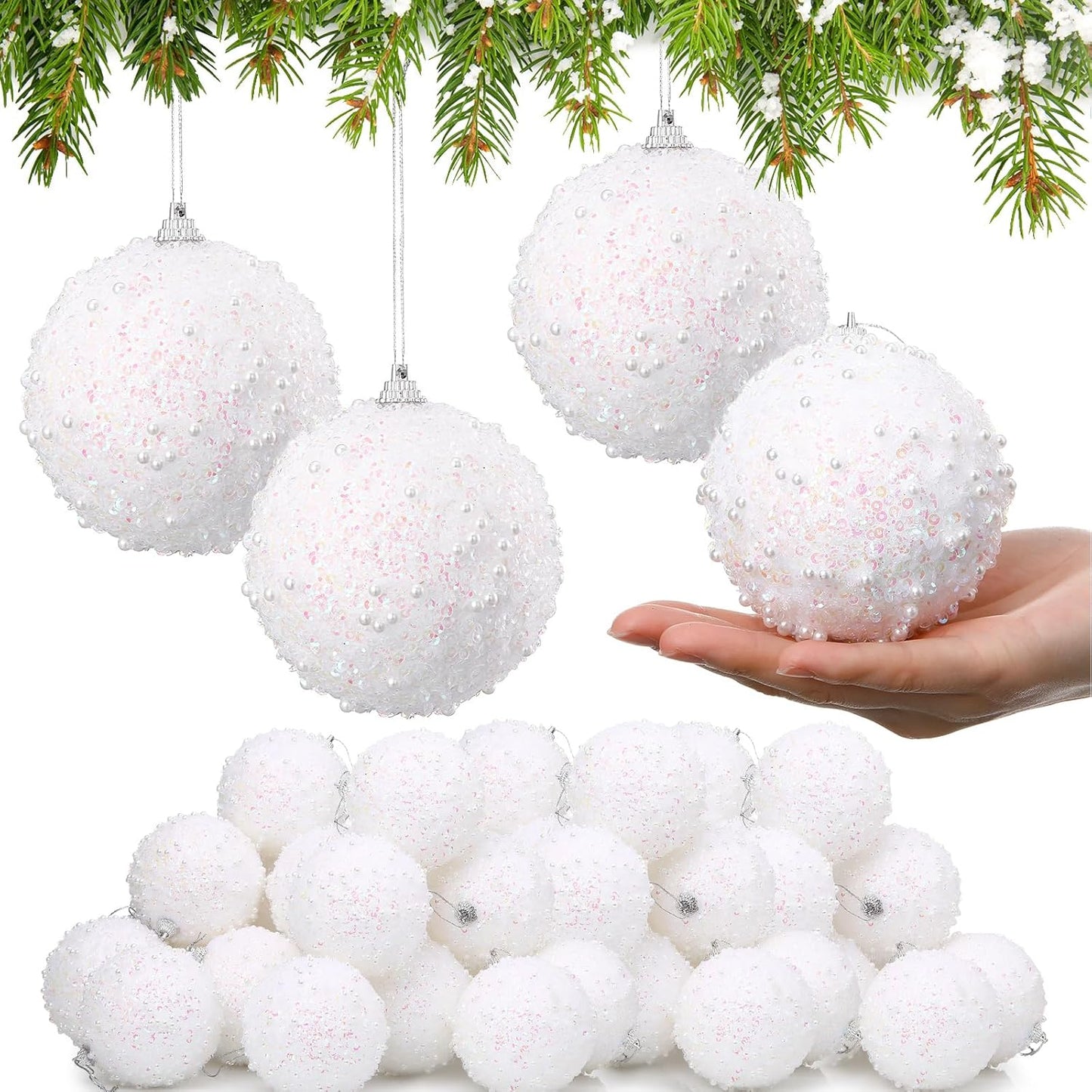 Glitter Christmas Ball Ornament Set for Holiday Decor 24 Pcs