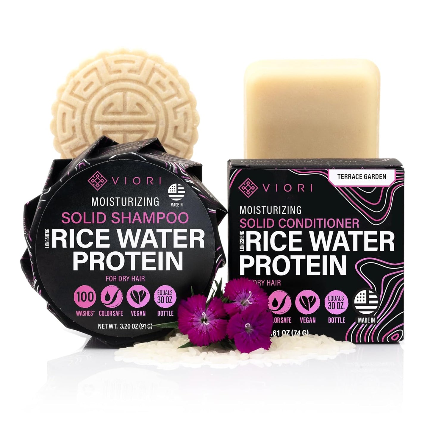 Viori Terrace Garden Shampoo and Conditioner Bar Set for Hair Care