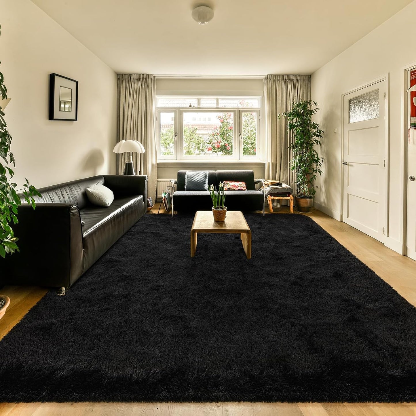 HOMORE 6x9 Black Fluffy Area Rug for Living Room and Bedroom
