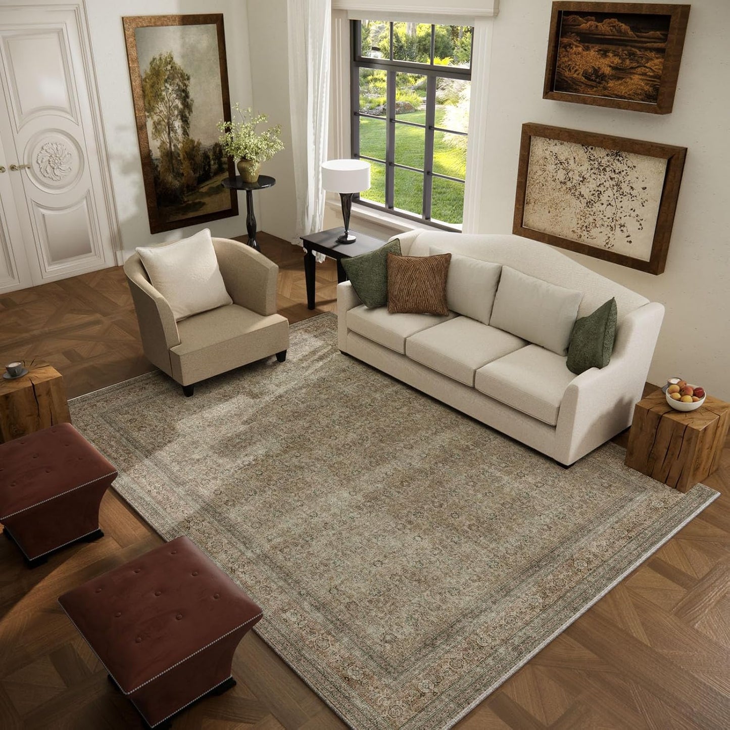 Washable Area Rugs for Living Room: Soft Boho Vintage Design