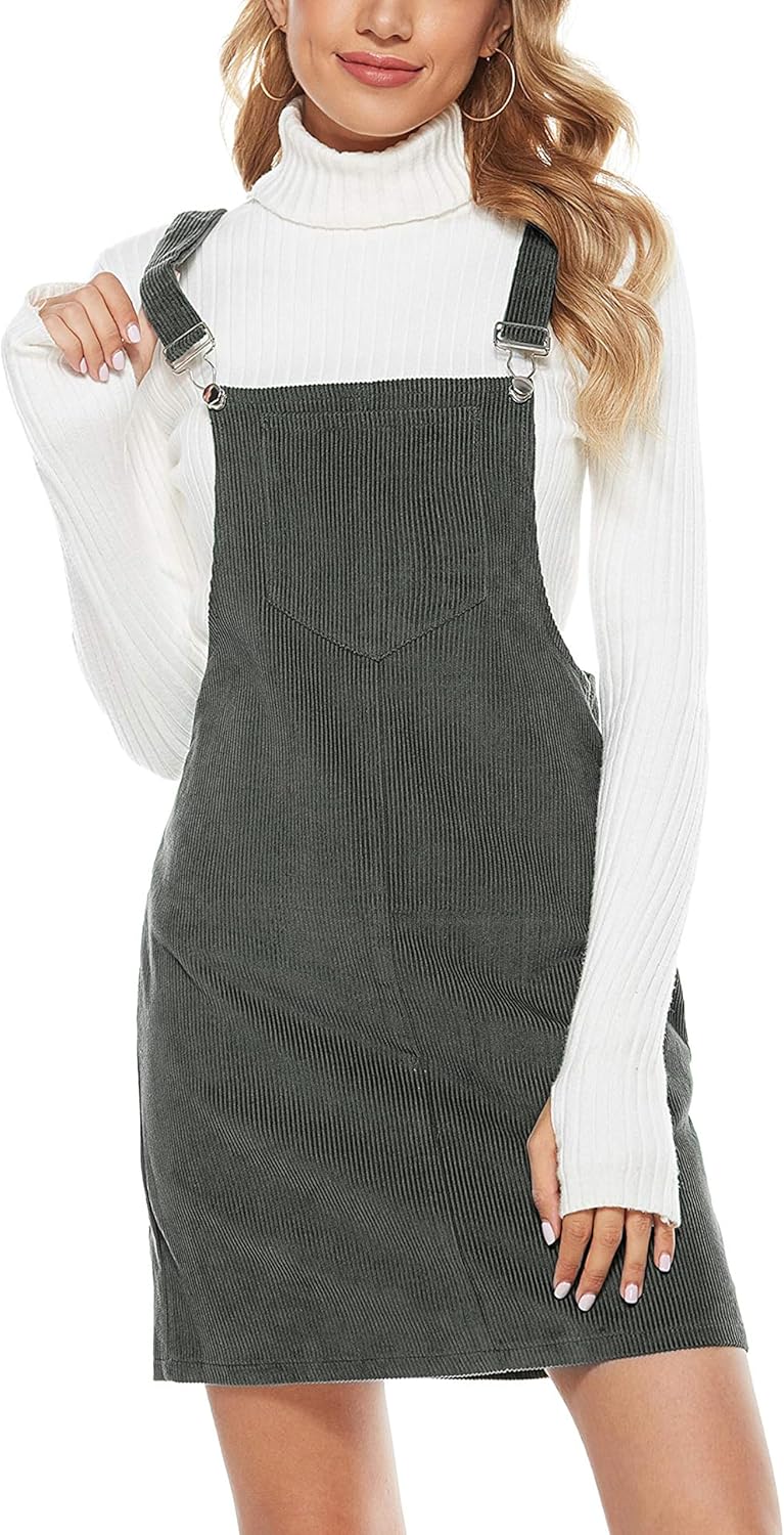 Yeokou Womens Casual Corduroy Bib Knee Length Overalls Dress