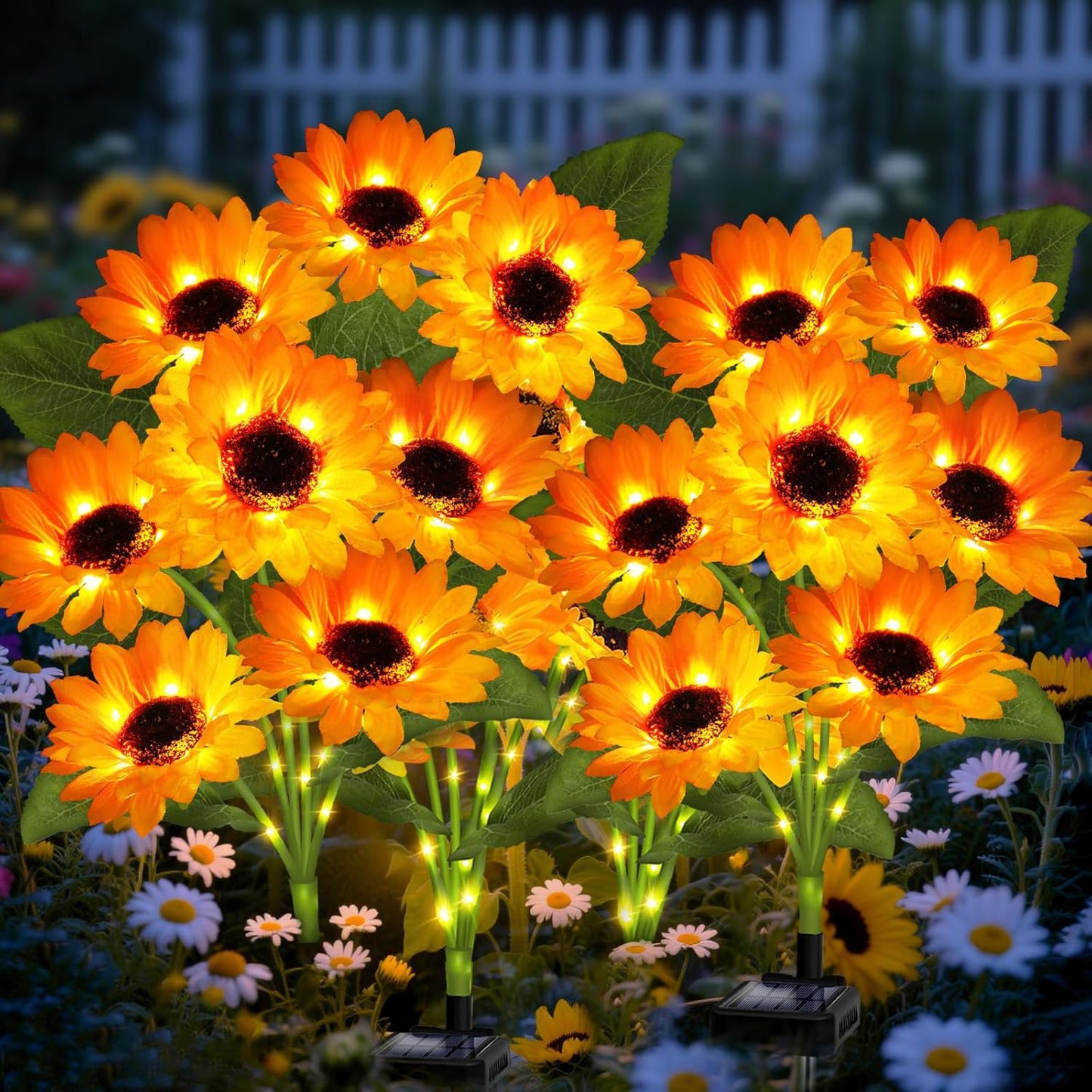 Solar Garden Lights 4 Pack with Lifelike Sunflower Design