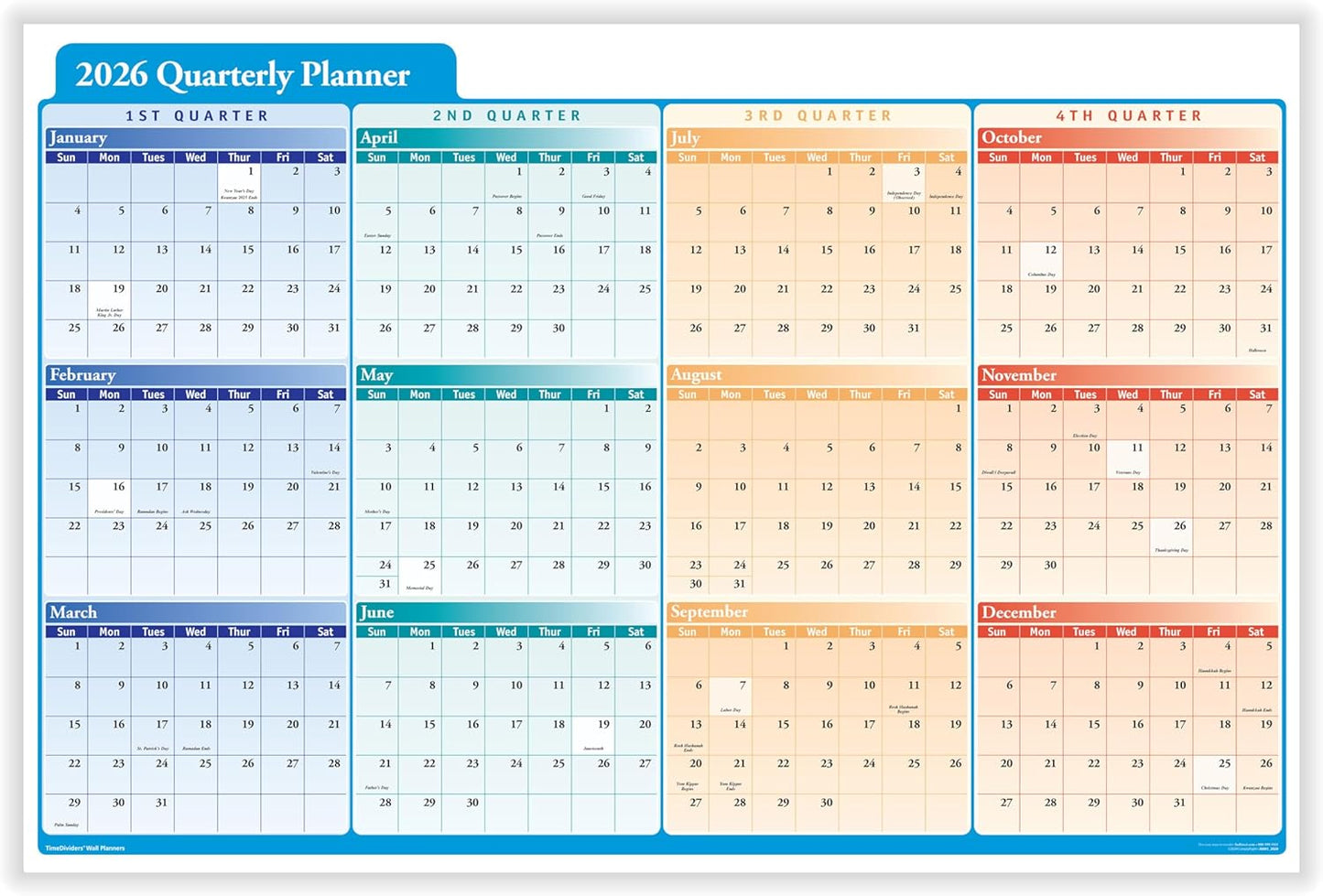 2026 Quarterly Planner - 2-Sided Wall Calendar for Easy Management