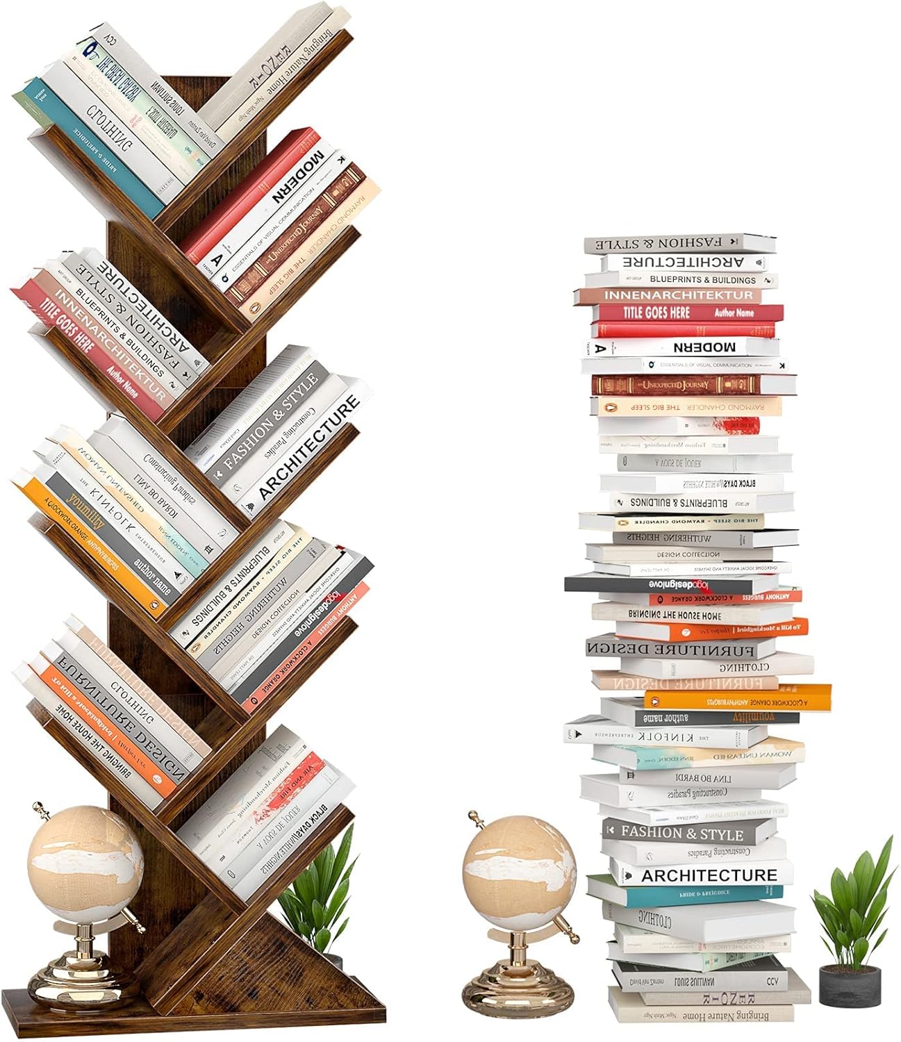 Rustic Brown 9-Tier Tree Bookshelf for Stylish Home Storage