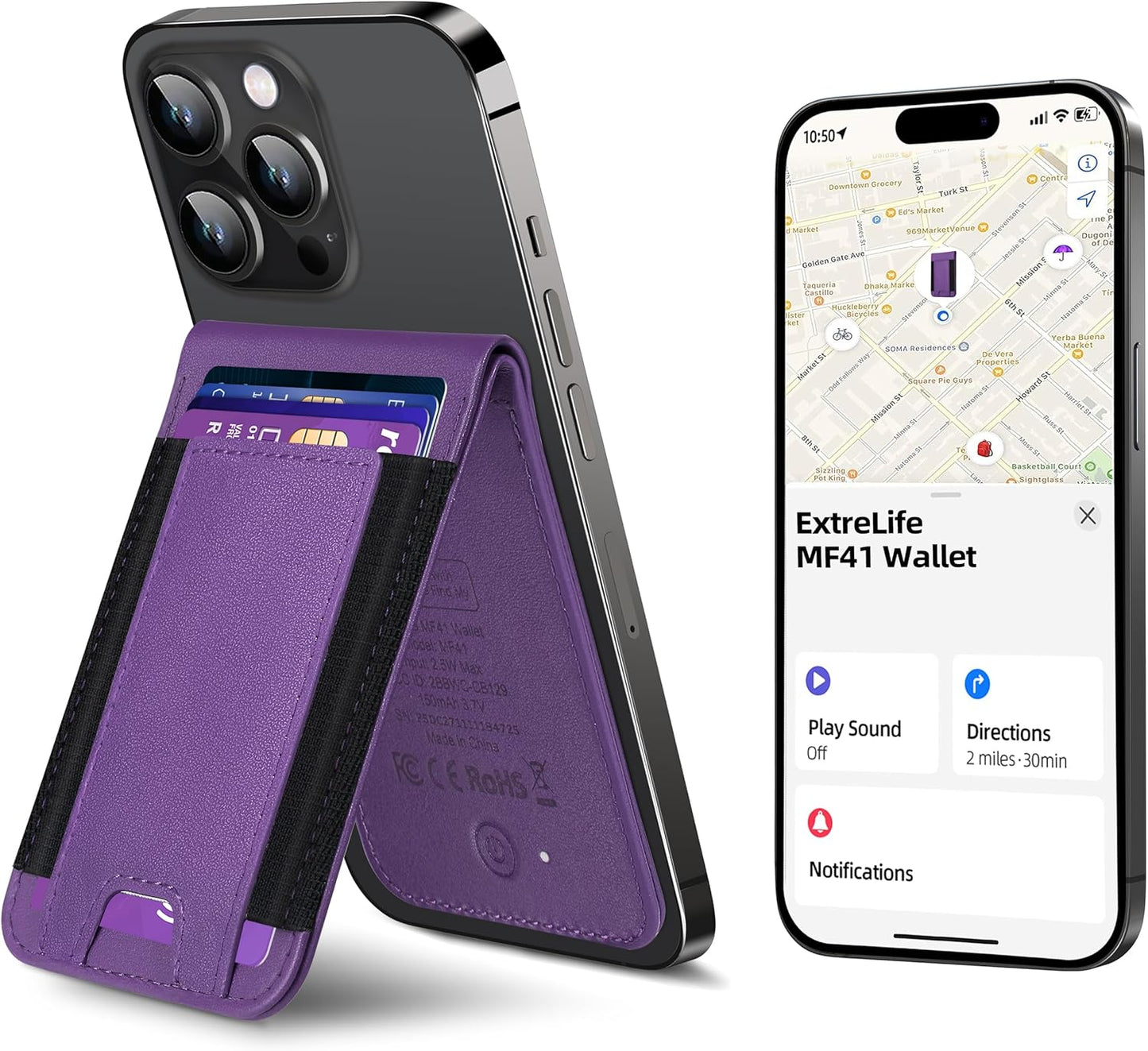 Magnetic Wallet for iPhone with Find My, RFID Blocking, Purple